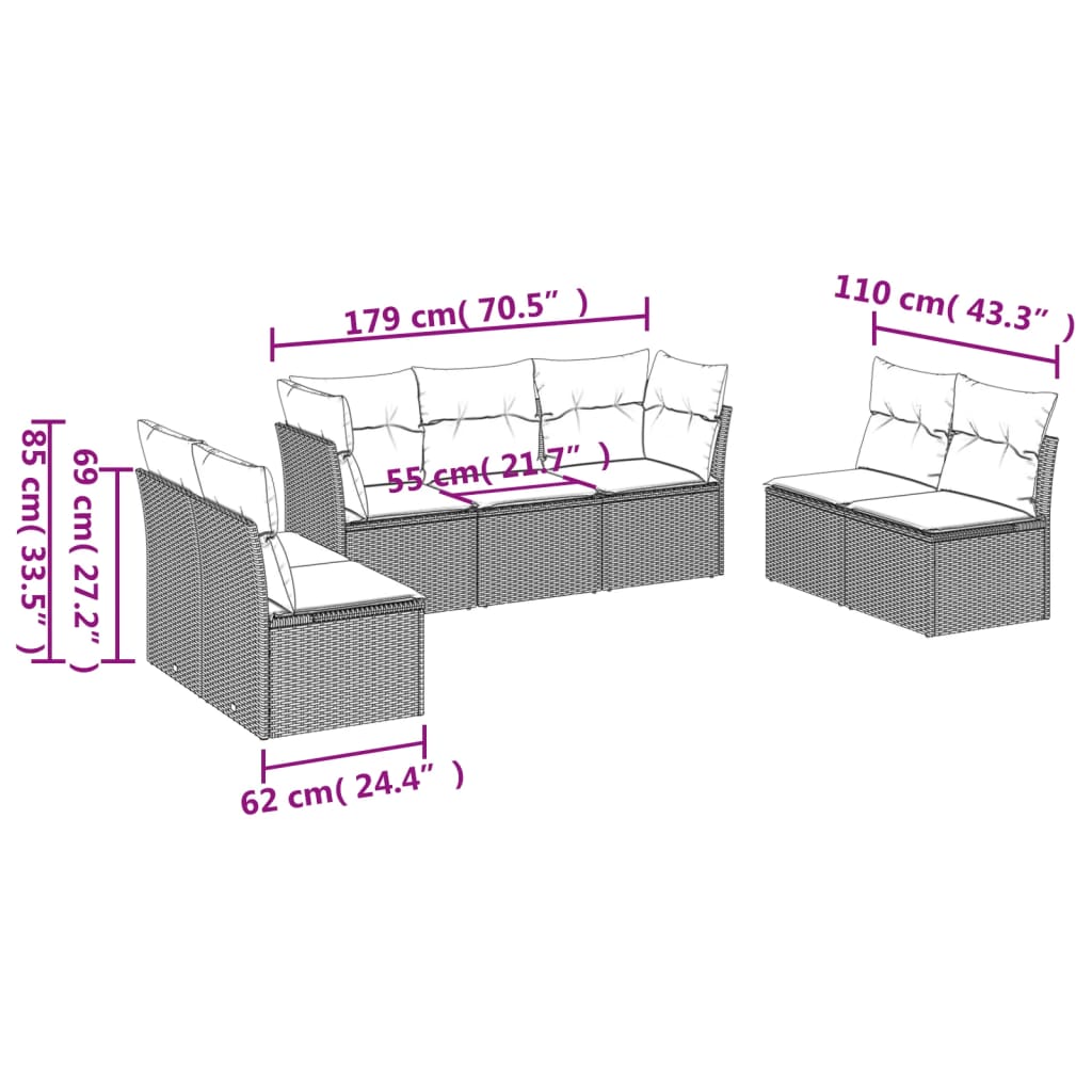 vidaXL Salon de jardin avec coussins 7 pcs marron résine tressée - Image 3