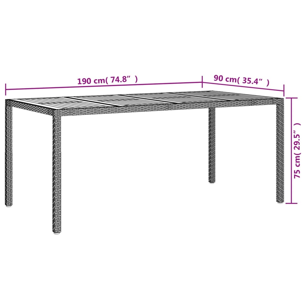 vidaXL Table de jardin 190x90x75 cm Résine tressée/bois d'acacia Gris - Image 6