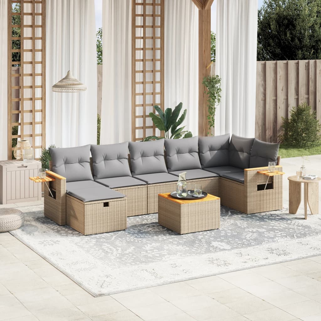 vidaXL Salon de jardin avec coussins 8pcs mélange beige résine tressée