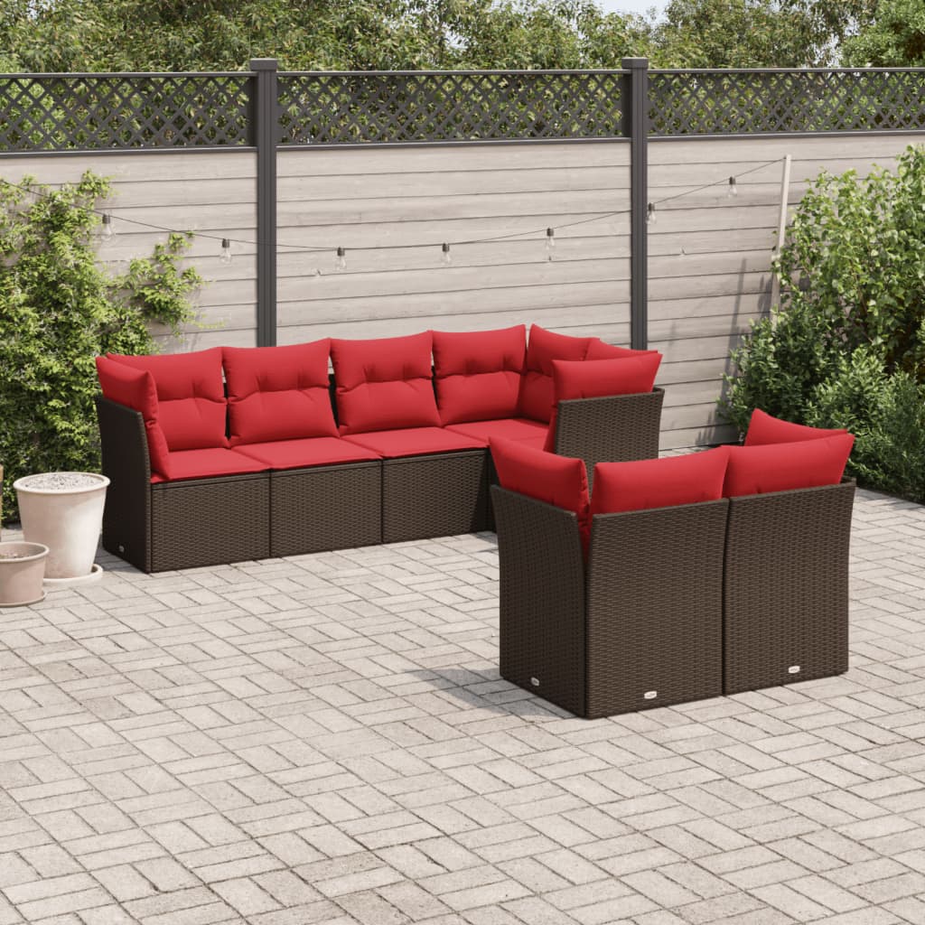 vidaXL Salon de jardin avec coussins 7 pcs marron résine tressée
