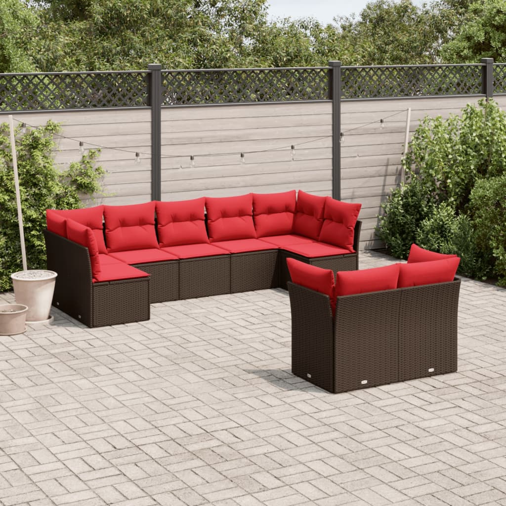 vidaXL Salon de jardin avec coussins 9 pcs marron résine tressée