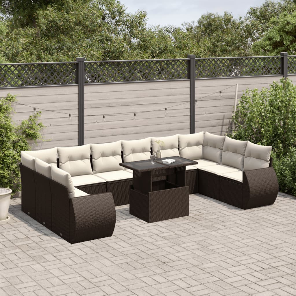vidaXL Salon de jardin et coussins 11 pcs marron résine tressée