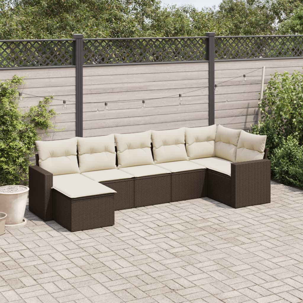 vidaXL Salon de jardin avec coussins 7 pcs marron résine tressée