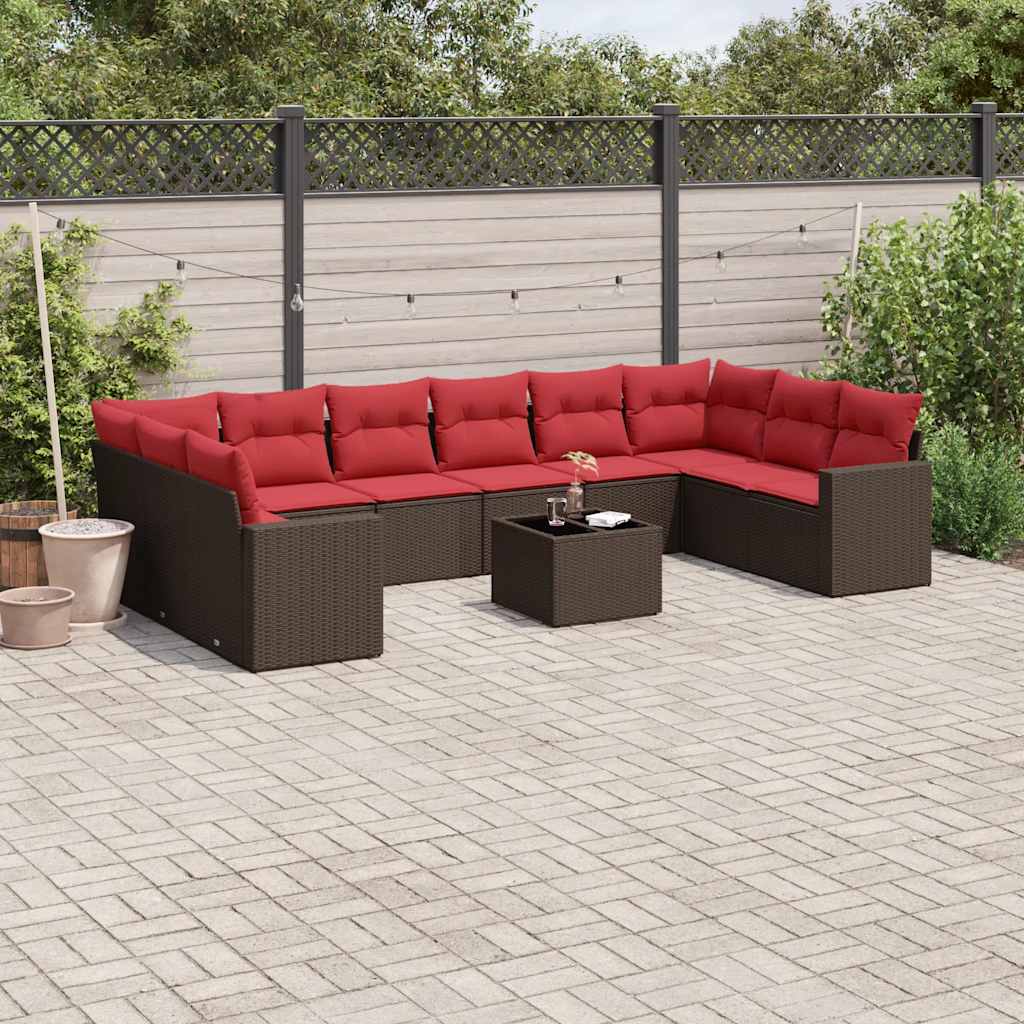 vidaXL Salon de jardin et coussins 11 pcs marron résine tressée