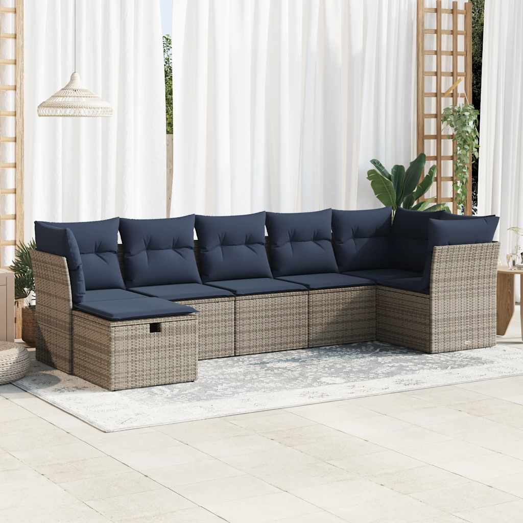 vidaXL Salon de jardin avec coussins 7 pcs gris résine tressée