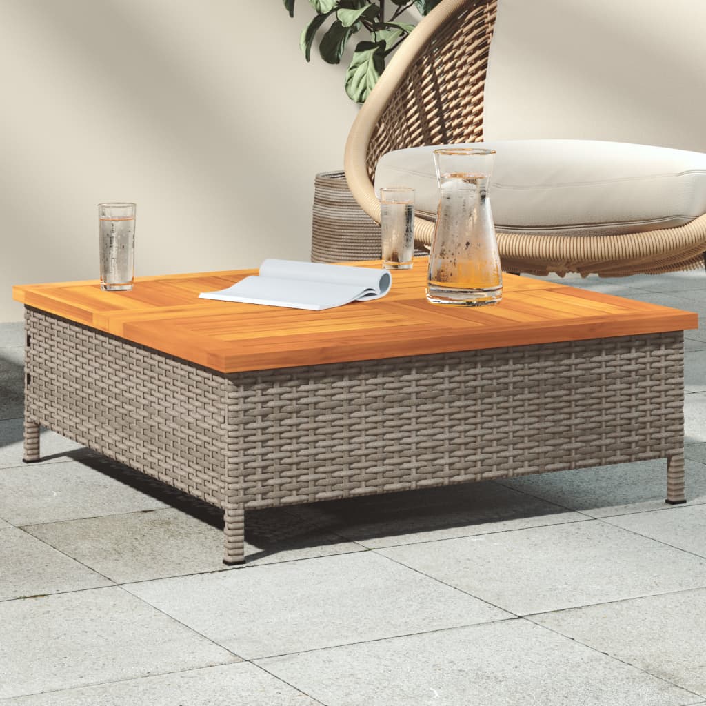 vidaXL Table de jardin gris 70x70x25 cm résine tressée et bois acacia