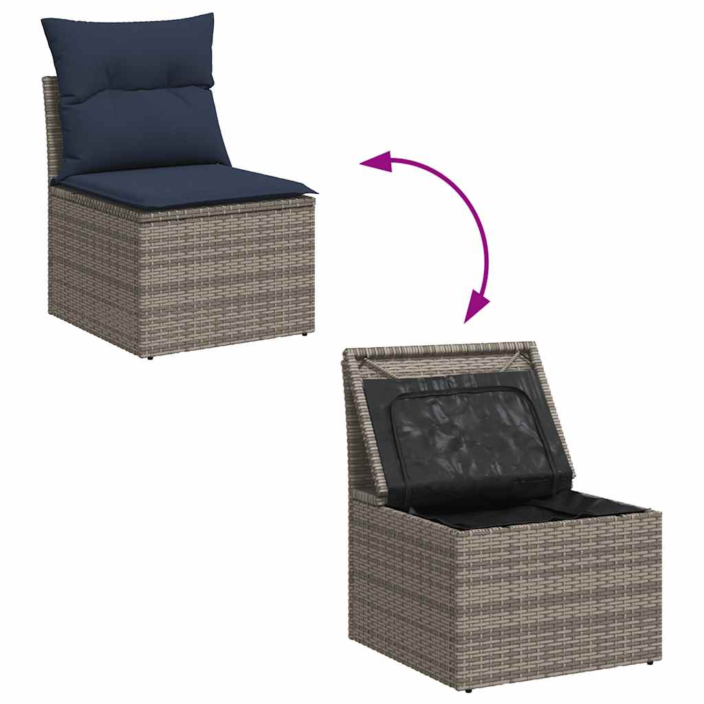 vidaXL Salon de jardin avec coussins 7 pcs gris résine tressée acacia - Image 6