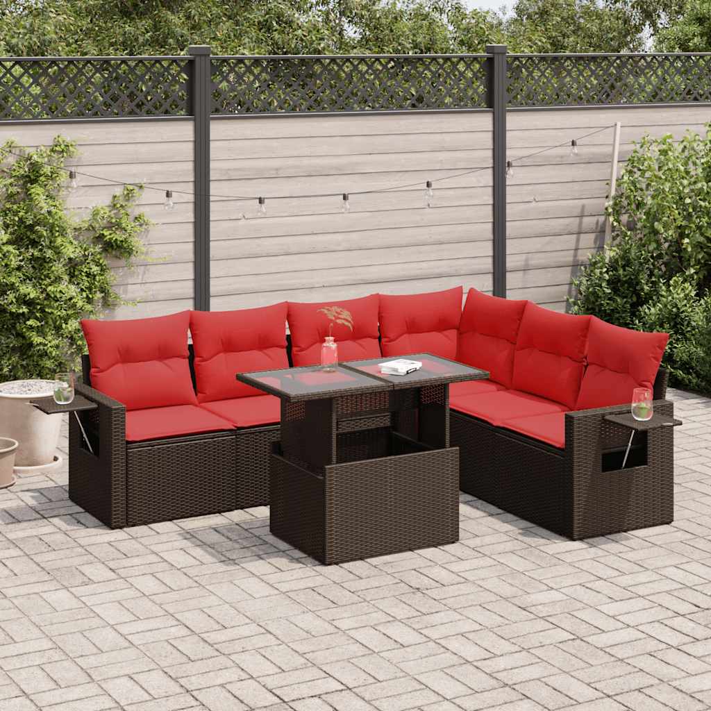 vidaXL Salon de jardin avec coussins 7 pcs marron résine tressée acacia