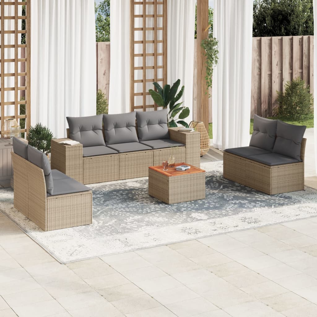 vidaXL Salon de jardin avec coussins 8 pcs beige résine tressée