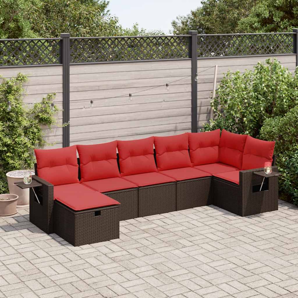 vidaXL Salon de jardin avec coussins 7 pcs marron résine tressée
