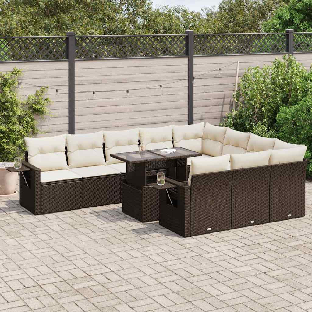 vidaXL Salon de jardin et coussins 11 pcs marron résine tressée