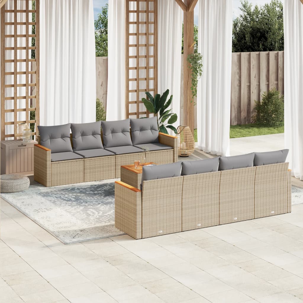 vidaXL Salon de jardin avec coussins 9pcs mélange beige résine tressée