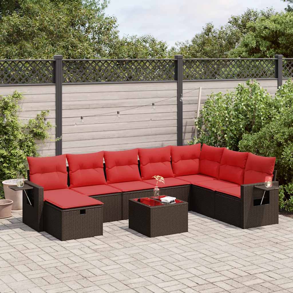 vidaXL Salon de jardin avec coussins 9 pcs marron résine tressée