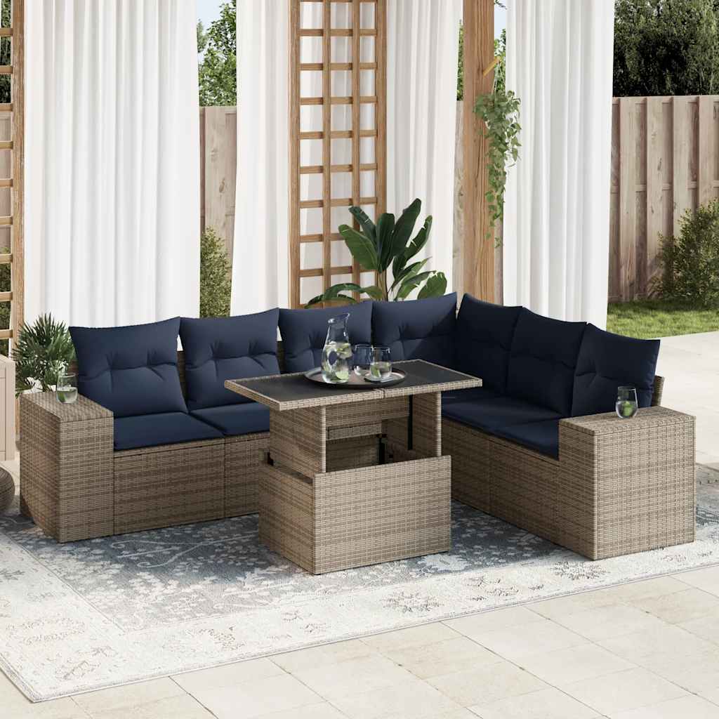 vidaXL Salon de jardin avec coussins 7 pcs gris résine tressée acacia