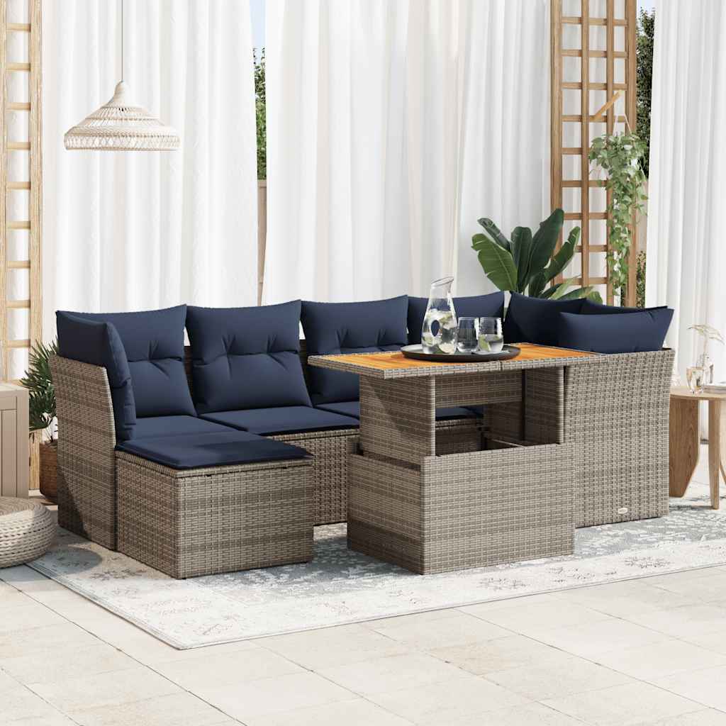 vidaXL Salon de jardin avec coussins 7 pcs gris résine tressée