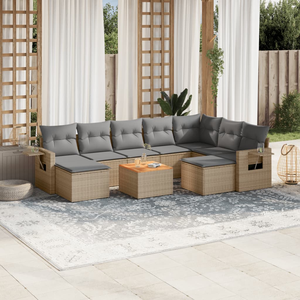 vidaXL Salon de jardin et coussins 10 pcs mélange beige résine tressée
