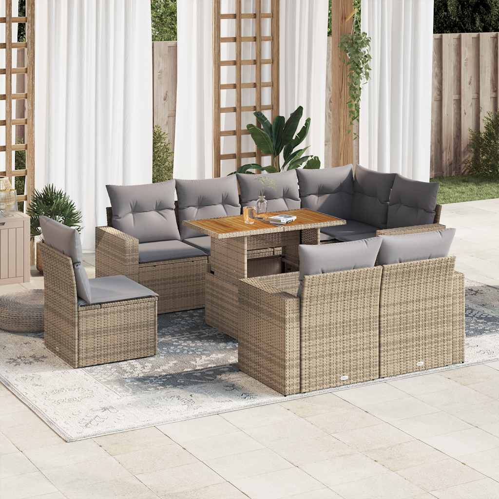 vidaXL Salon de jardin avec coussins 9 pcs beige résine tressée