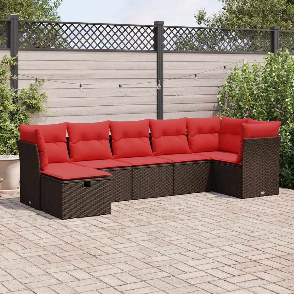 vidaXL Salon de jardin avec coussins 7 pcs marron résine tressée