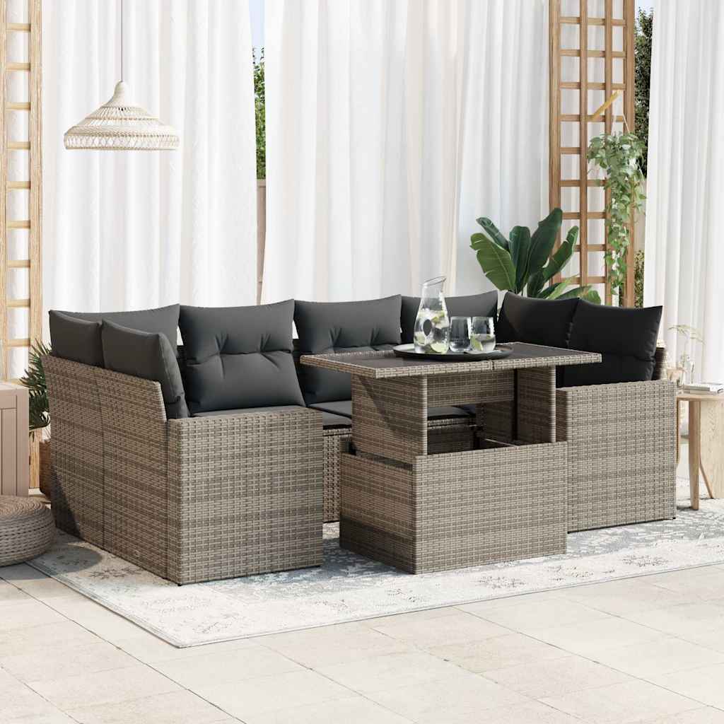 vidaXL Salon de jardin avec coussins 7 pcs gris résine tressée