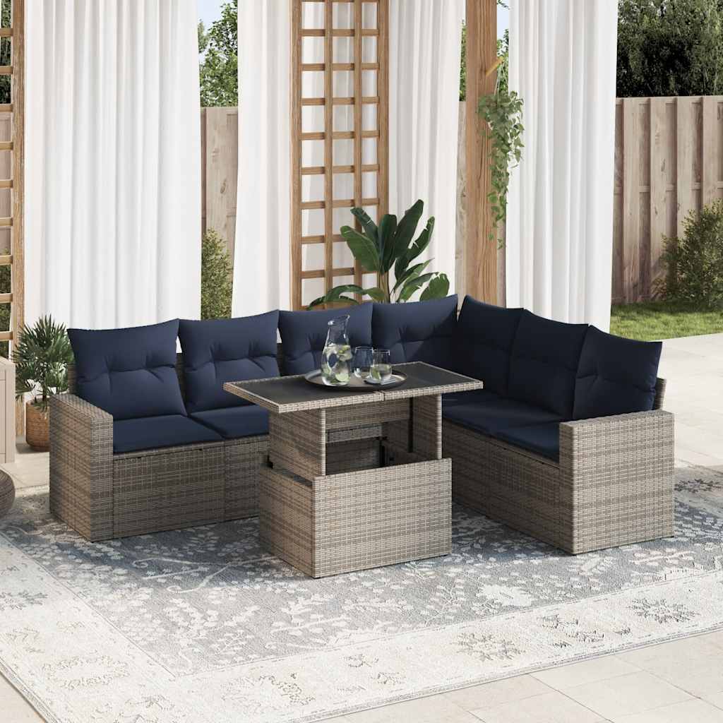 vidaXL Salon de jardin avec coussins 7 pcs noir résine tressée acacia