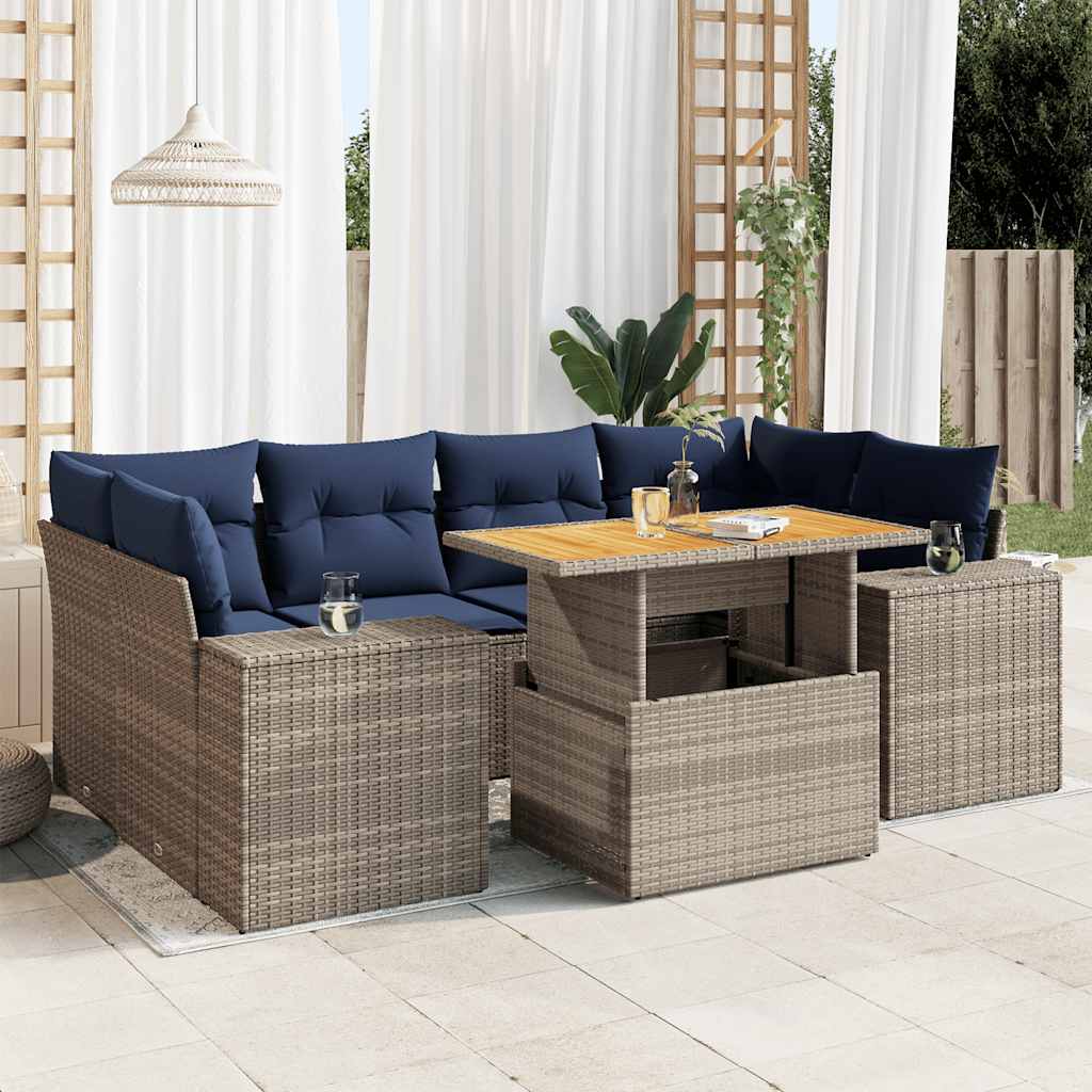vidaXL Salon de jardin avec coussins 7 pcs gris résine tressée