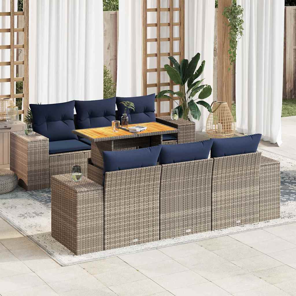 vidaXL Salon de jardin avec coussins 7 pcs gris résine tressée