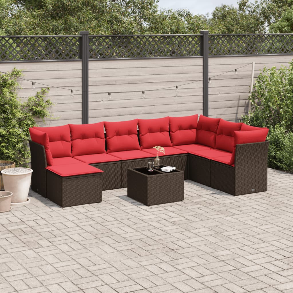 vidaXL Salon de jardin avec coussins 9 pcs marron résine tressée