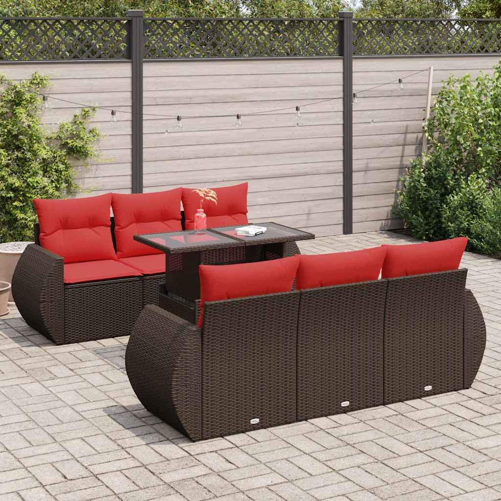vidaXL Salon de jardin avec coussins 7pcs marron résine tressée acacia