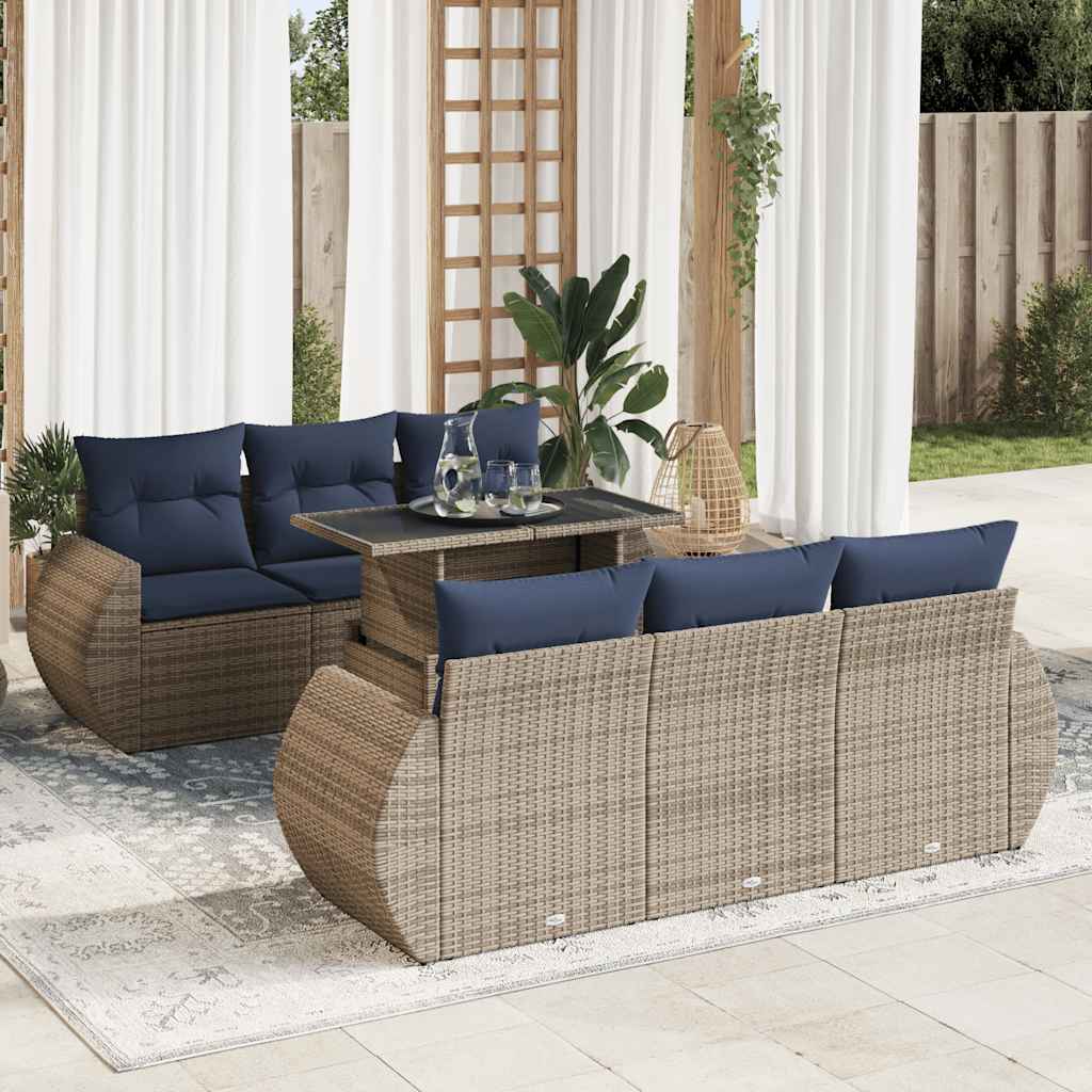 vidaXL Salon de jardin avec coussins 7 pcs gris résine tressée acacia