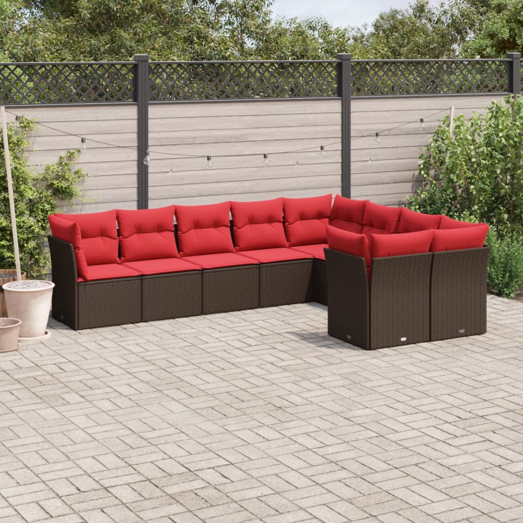 vidaXL Salon de jardin avec coussins 9 pcs marron résine tressée