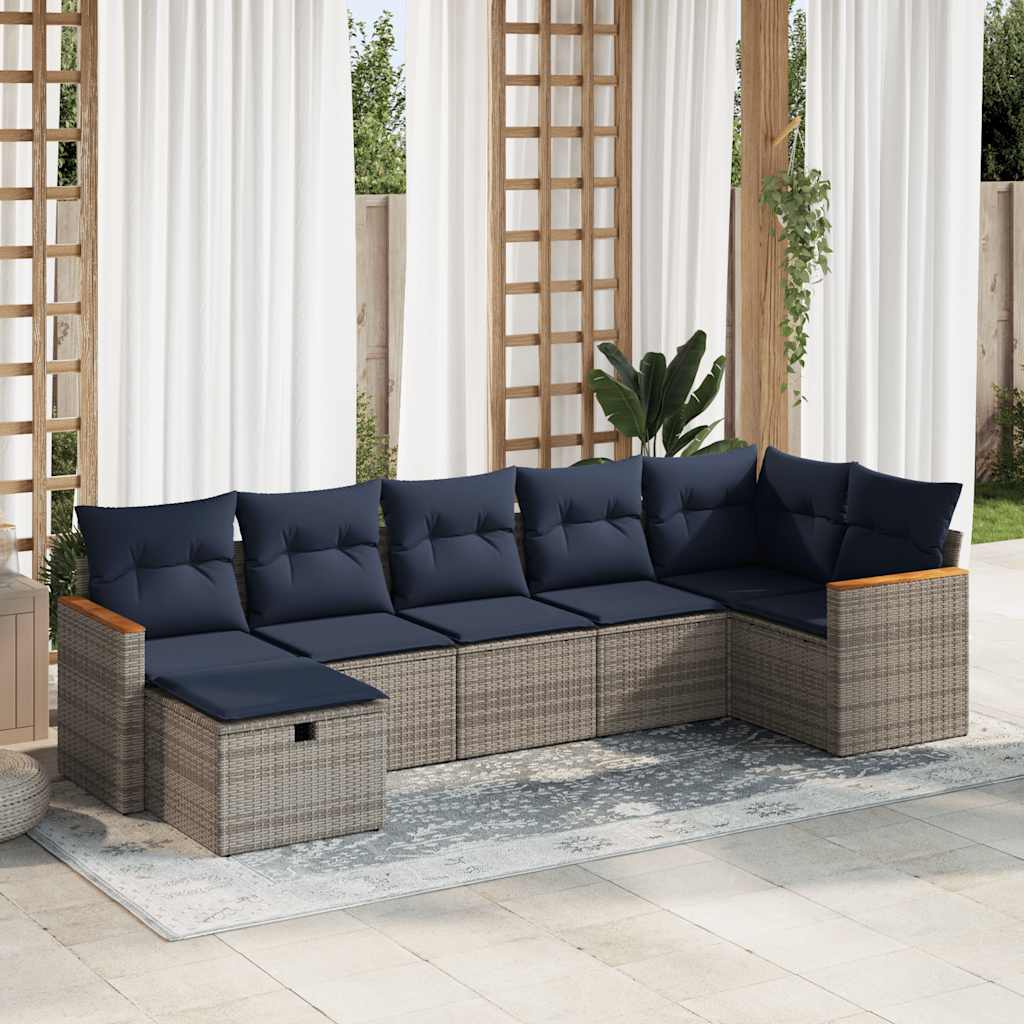 vidaXL Salon de jardin avec coussins 7 pcs gris résine tressée