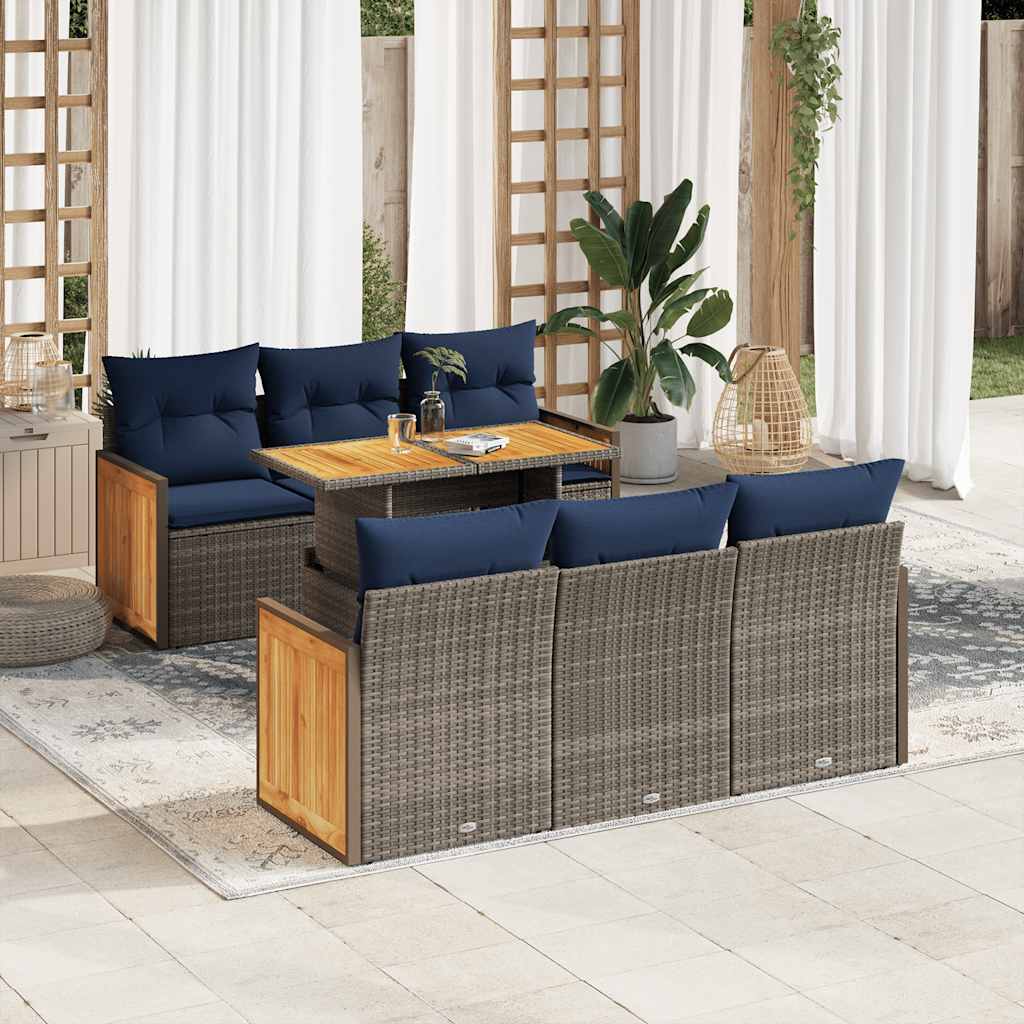vidaXL Salon de jardin avec coussins 7 pcs gris résine tressée acacia
