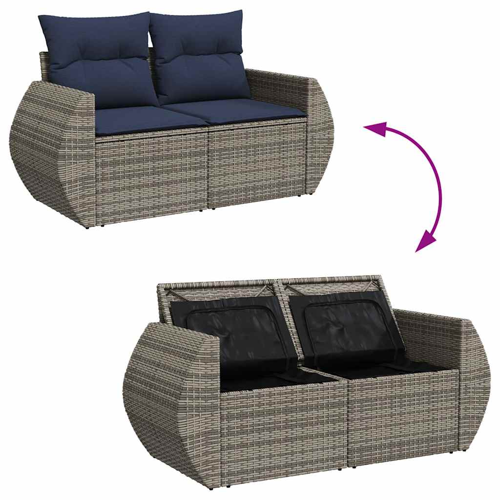 vidaXL Salon de jardin avec coussins 7 pcs gris résine tressée acacia - Image 6