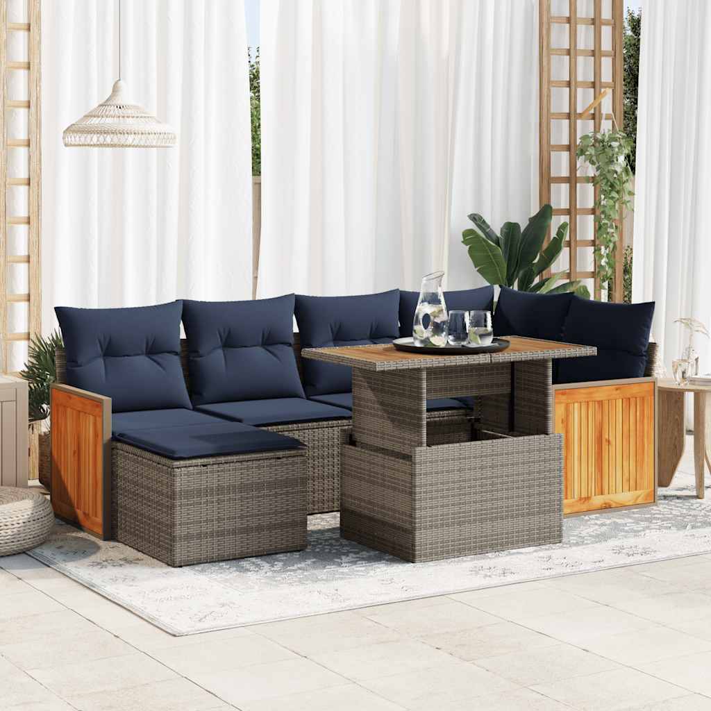 vidaXL Salon de jardin avec coussins 7 pcs noir résine tressée acacia
