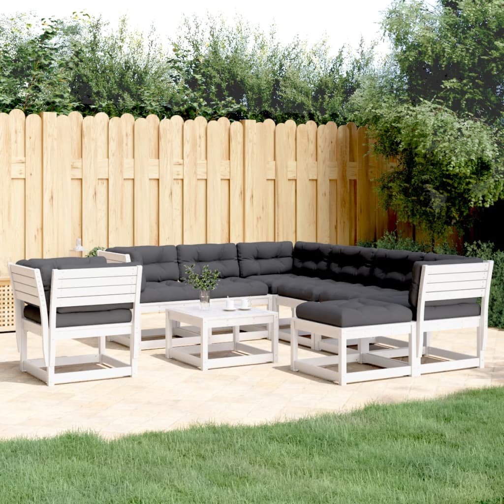 vidaXL Salon de jardin avec coussins 8 pcs blanc bois de pin massif