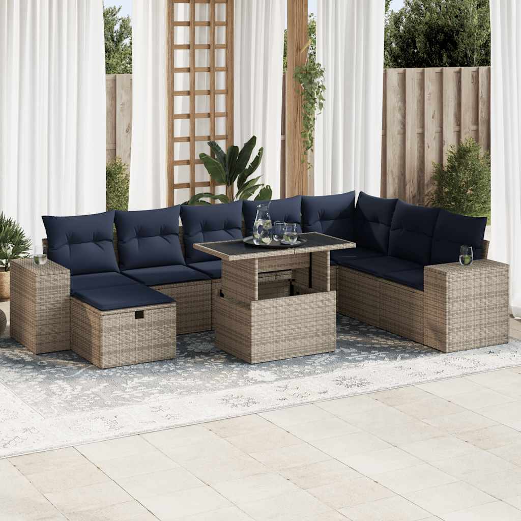 vidaXL Salon de jardin avec coussins 9pcs marron résine tressée acacia