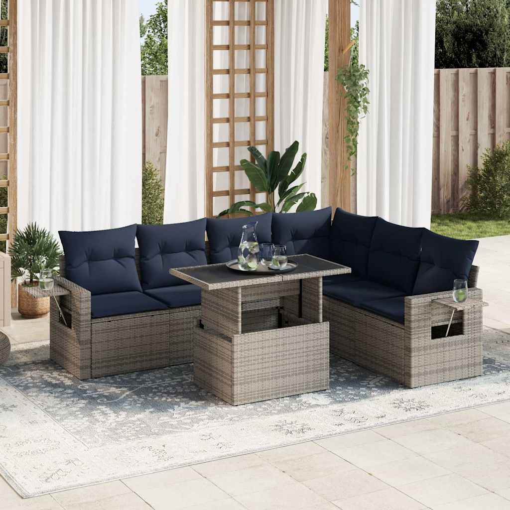 vidaXL Salon de jardin avec coussins 7 pcs gris résine tressée