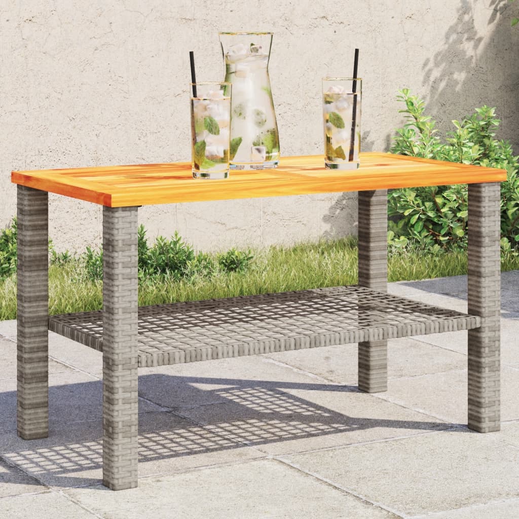 vidaXL Table de jardin gris 70x38x42 cm résine tressée et bois acacia