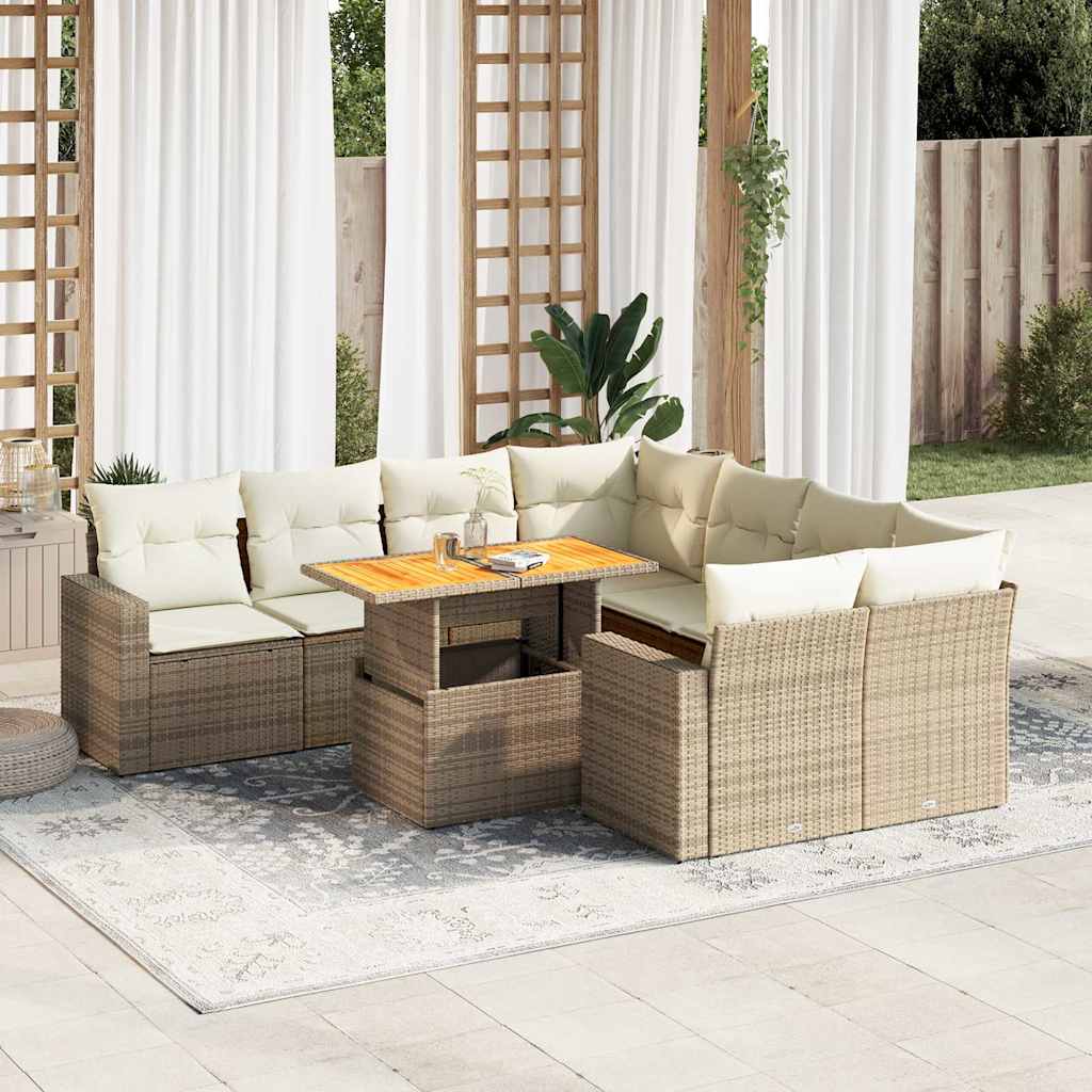 vidaXL Salon de jardin avec coussins 9 pcs beige résine tressée