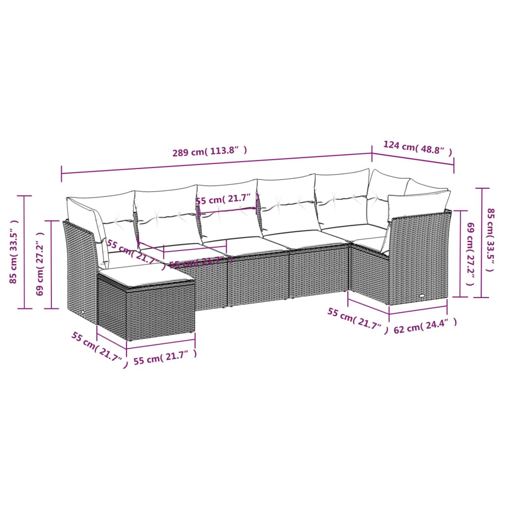 vidaXL Salon de jardin avec coussins 7 pcs gris résine tressée - Image 3
