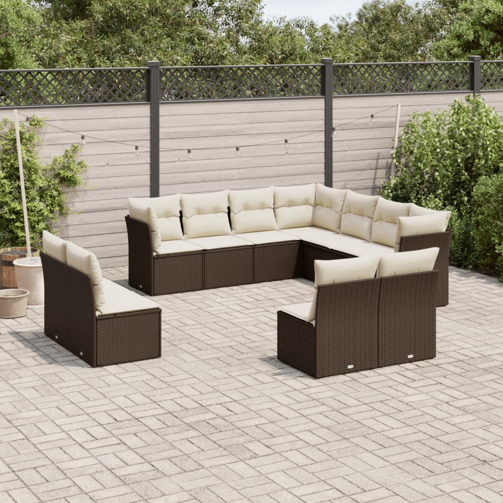 vidaXL Salon de jardin et coussins 11 pcs marron résine tressée