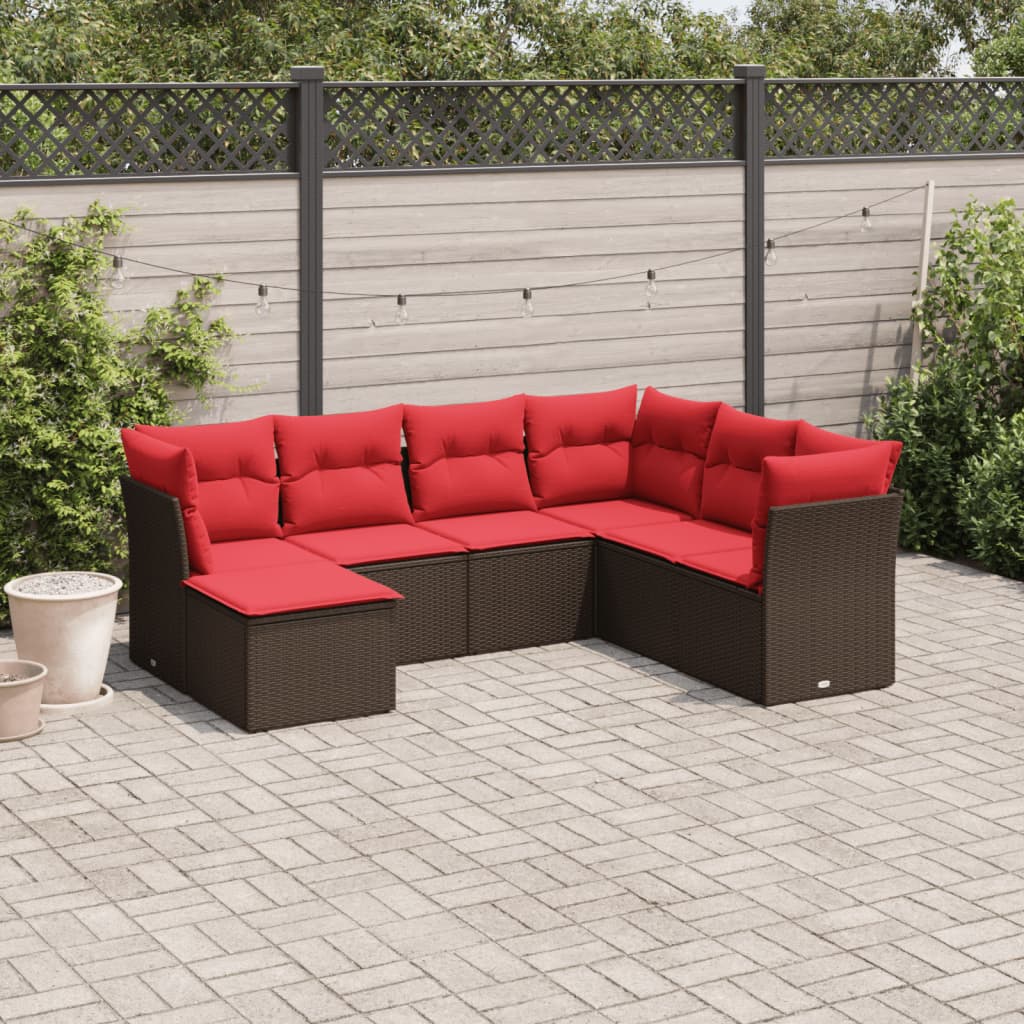 vidaXL Salon de jardin avec coussins 7 pcs marron résine tressée