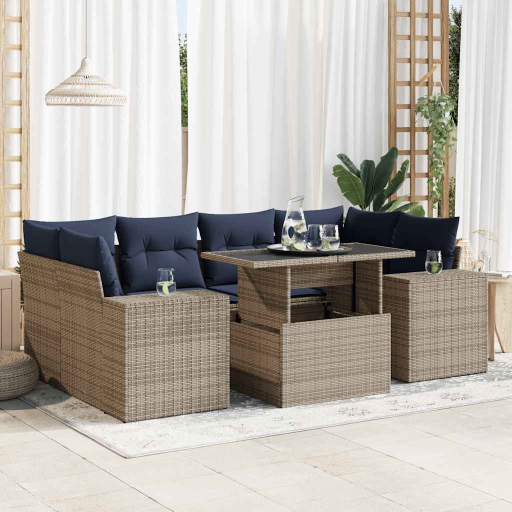 vidaXL Salon de jardin avec coussins 7 pcs gris résine tressée acacia