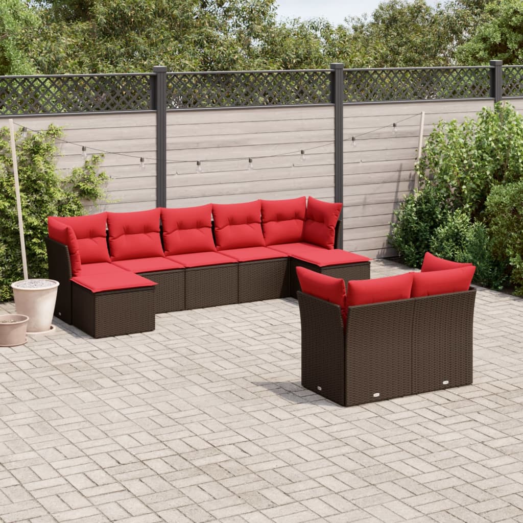 vidaXL Salon de jardin avec coussins 9 pcs marron résine tressée