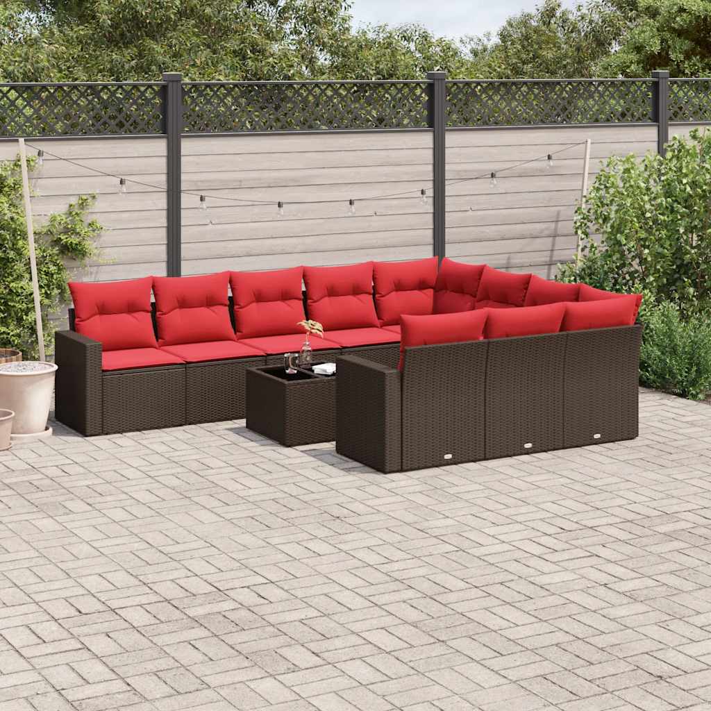 vidaXL Salon de jardin et coussins 11 pcs marron résine tressée