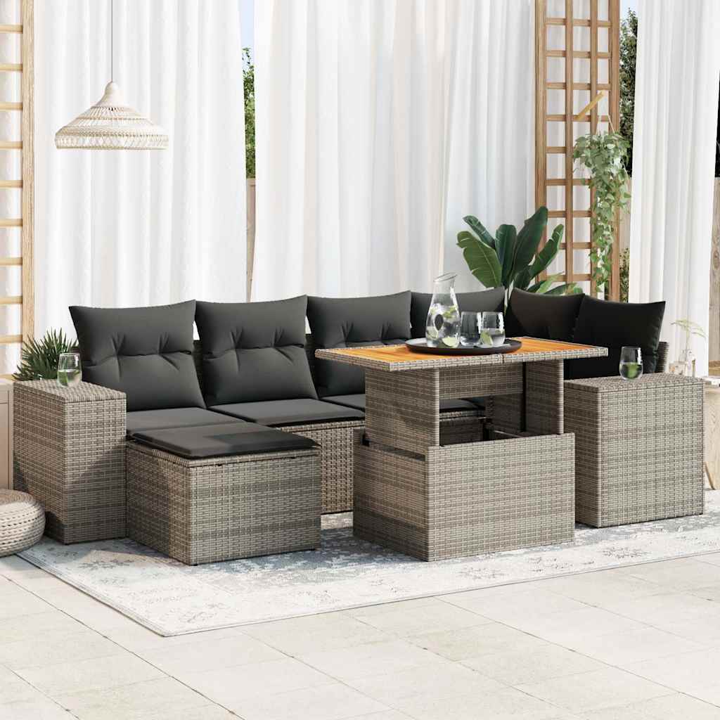 vidaXL Salon de jardin avec coussins 7 pcs gris résine tressée