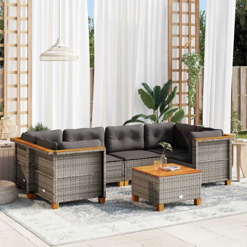 vidaXL Salon de jardin avec coussins 7 pcs gris résine tressée