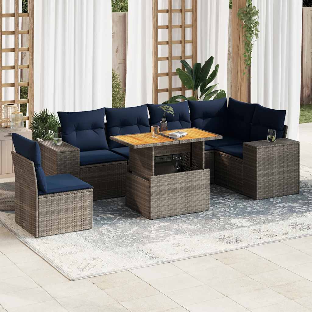 vidaXL Salon de jardin avec coussins 7 pcs gris résine tressée