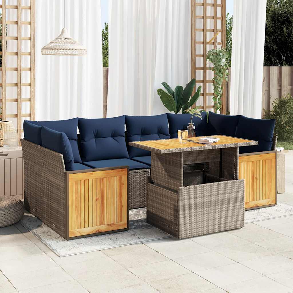 vidaXL Salon de jardin avec coussins 7 pcs gris résine tressée acacia