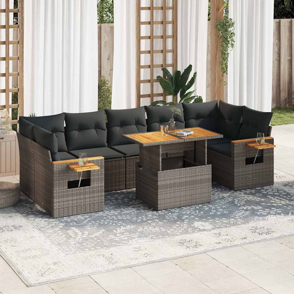 vidaXL Salon de jardin avec coussins 8 pcs gris résine tressée acacia